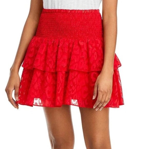 Milly Dresses & Skirts - Milly Women's Red Skirt Wyatt Leopard Dot Mini Smocked Ruffle Flare Size 2 NWT